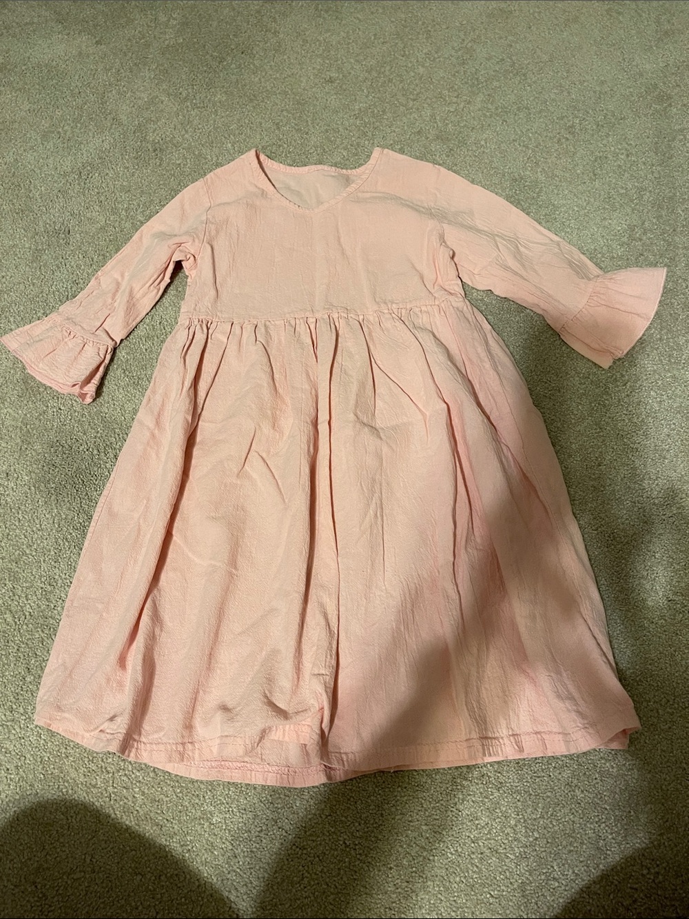 Girls' Pink Long-Sleeve Cotton Dress